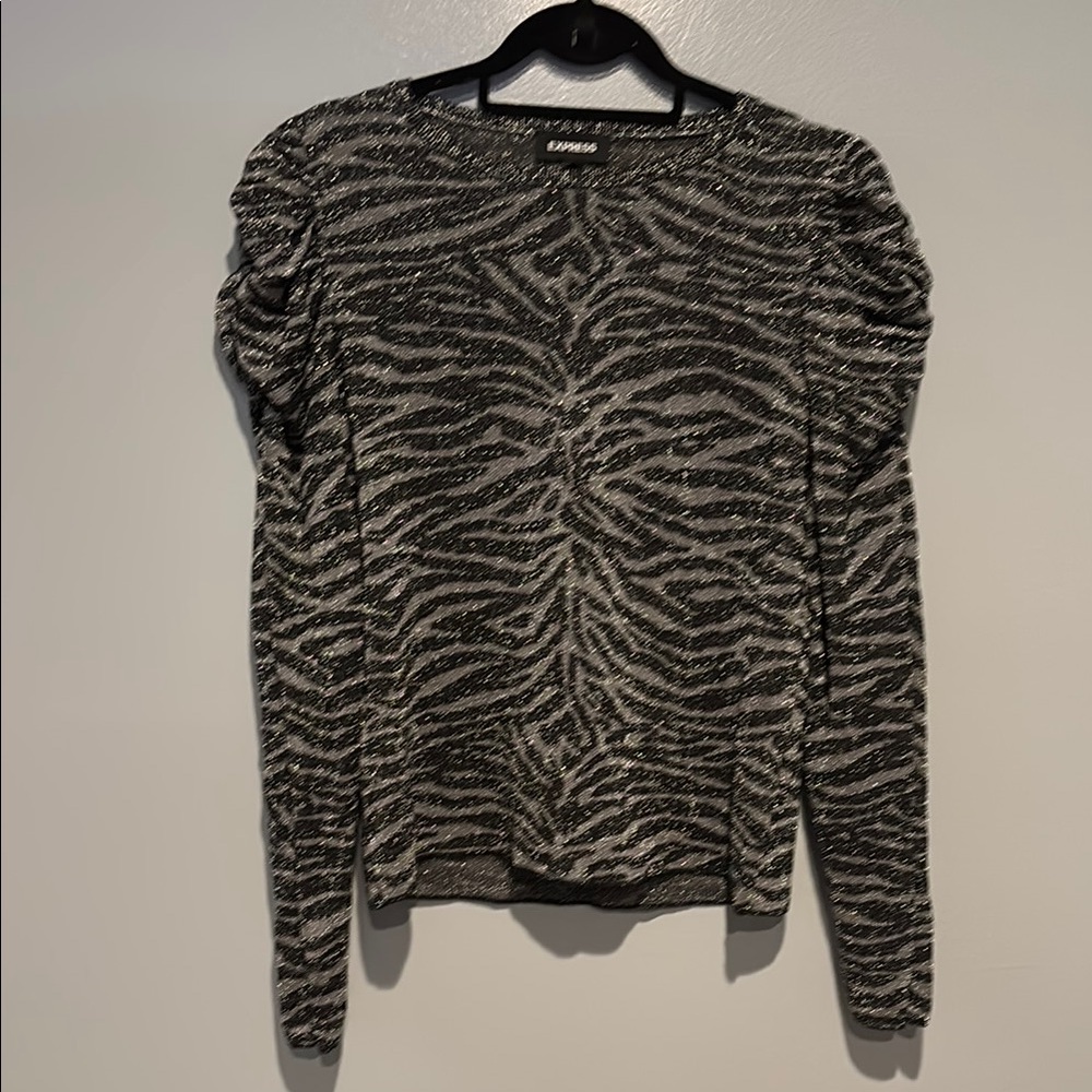 Express Black and Silver Glitter Zebra Print Women's Top